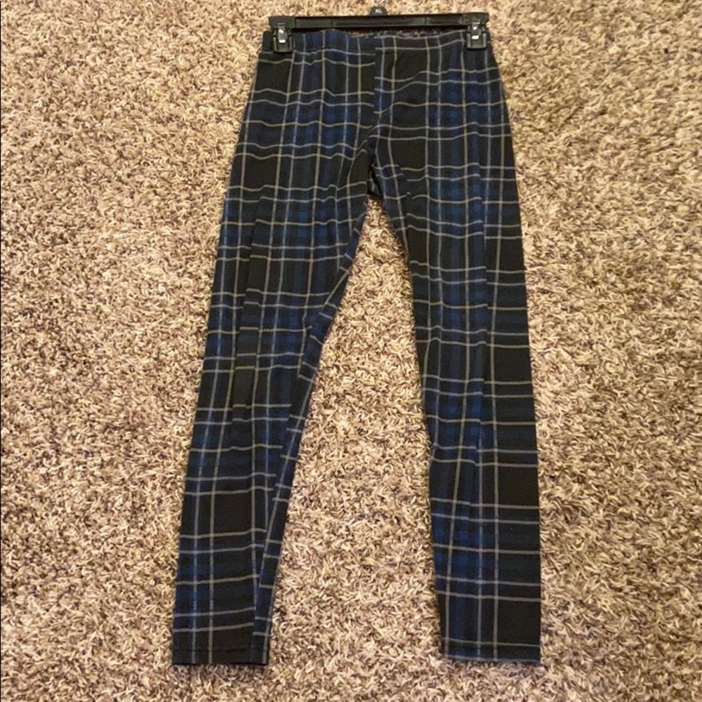 Blue plaid leggings
